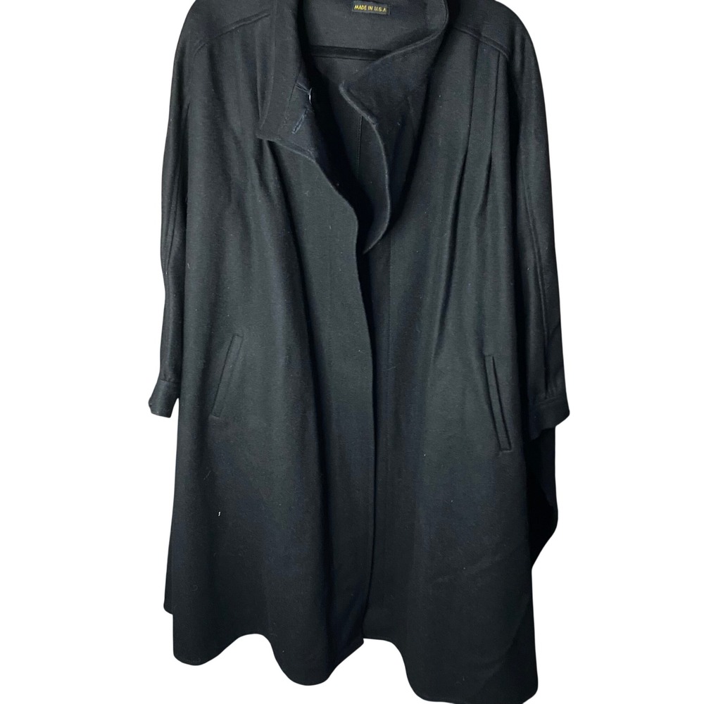 Vintage Made in USA Cloak Coat Womens Large‎ Black Batwing Oversized Wool Blend
